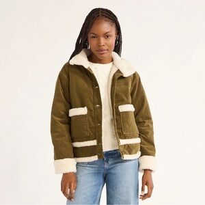 Free Assembly Women's Corduroy Jacket with Faux Shearling Trim Size Large NWT